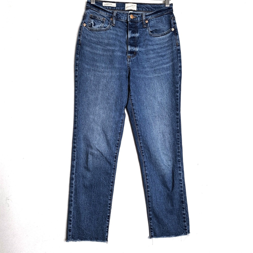 Universal Thread Womens 6 Blue High Rise 90s Slim Jeans Raw Hem Button Fly Denim